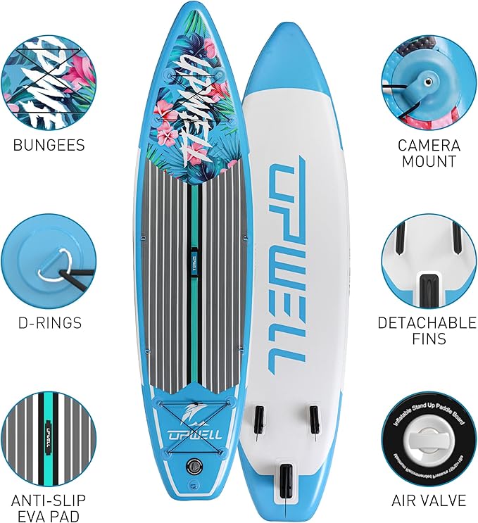 UPWELL 10'6"/11'/11'6" Inflatable Paddle Board, Stand Up Paddlboard for Youth & Adults, Stable Design, Premium SUP Accessories, Backpack, Leash, Hand Pump, Fins
