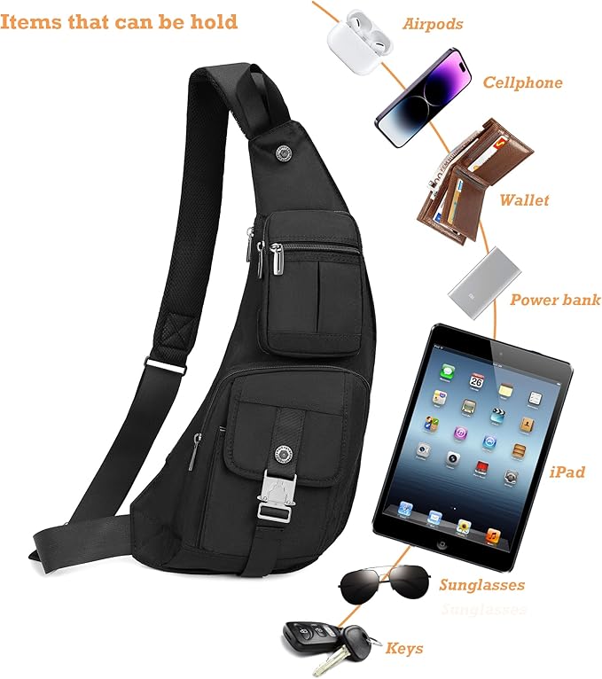 NICGID Sling Bag Chest Shoulder Backpack Crossbody Bags Casual Daypack for Men Women (Black-013)