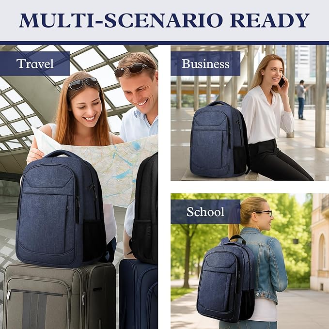 Travel Laptop Backpack, Travel Backpack, Lightweight Business Anti Theft Slim Sturdy Laptops Bag, Water Resistant College School Computer Bag Gift for Men & Women Fits 15.6 Inch Notebook, Blue