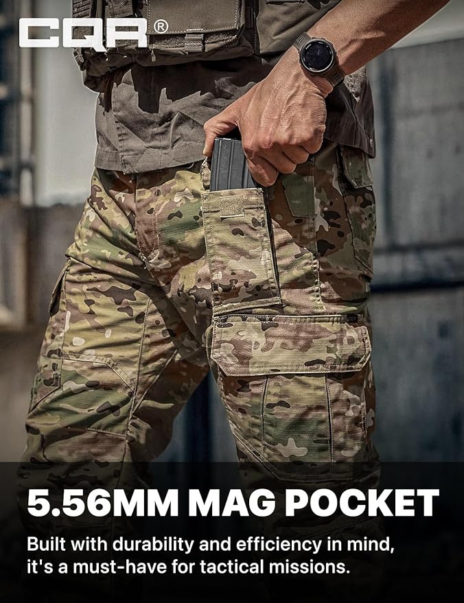 CQR Men's Tactical Pants, Water Resistant Ripstop Cargo Pants, Lightweight EDC Work Hiking Pants, Outdoor Apparel