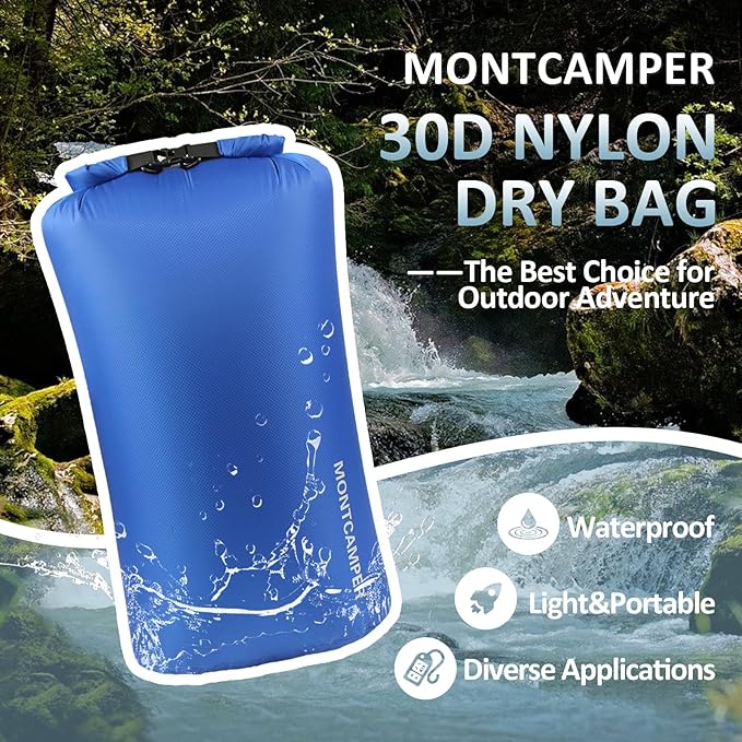 30D Nylon Waterproof Dry Bag-Extra Large Waterproof Storage Sack with Roll Top Closure-Suitable for Long Hiking, Camping, Kayaking and Beach-Float on Water(35L/Blue)