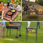 Folding Camping Table with Storage Net, Pure Black Aluminum 2ft Picnic Table 23.2" x 16" Outdoor Table Adjustable Height Max 27.5", Lightweight, Waterproof, Portable Handle for Travel Cooking