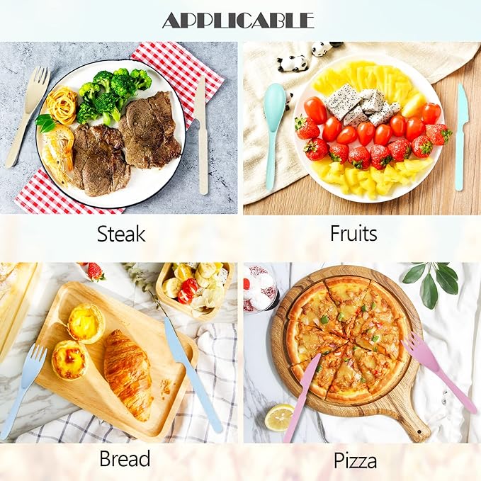 Reusable Travel Utensils Set with Case, Green Wheat Straw Portable Knife Fork Spoons Tableware, Eco-Friendly BPA Free Cutlery for Kids and Adults as Travel Picnic Camping Utensils