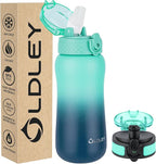 Oldley Insulated Water Bottle 12oz Kids Water Bottles with Straw, Stainless Steel Water Bottle with 2 Lids,Double Wall Vacuum Bottle, Leak-Proof Sport Bottles for School Travel, Caribbean Blue