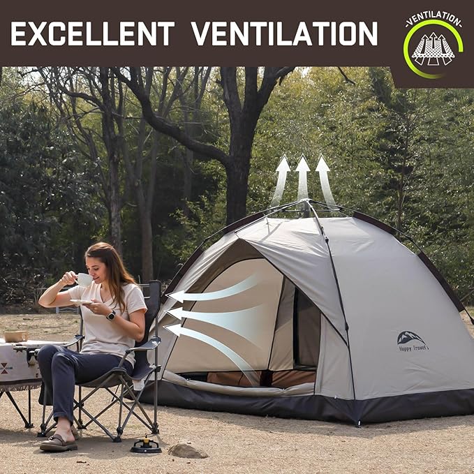 Happy Travel 1/2/3/4 Person Camping Tent, Instant Easy Pop Up Tents for Camping,Automatic Waterproof Family Camping Tent, Easy Set Up Tent,Portable Windproof Dome Tent for Camping Hiking & Traveling