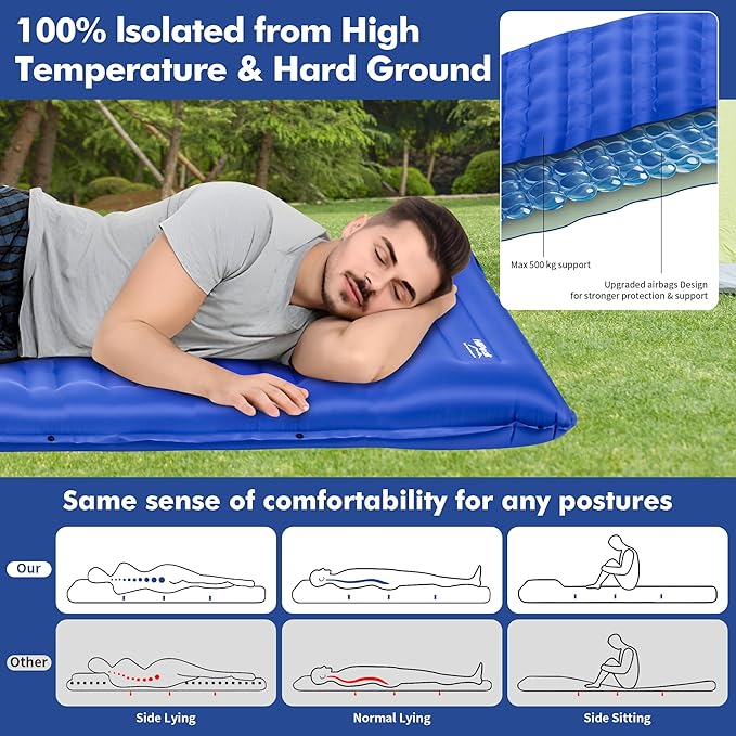 HiiPeak Strong Support Camping Mat, Inflatable Sleeping Mattress 3.9 Inch Thickness Sleeping Pad with Pillow, Quick Inflation Ultralight Portable Camping Sleeping Bed for Backpacking, Hiking, Picnic