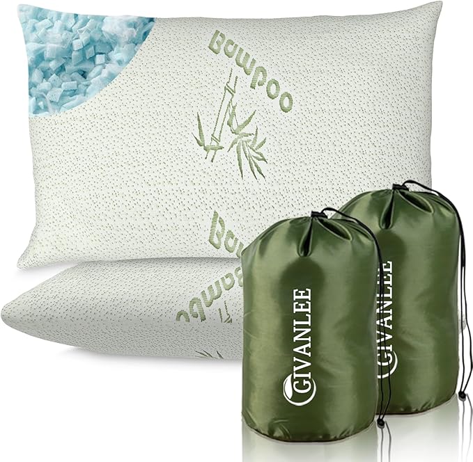 2 Pack Camping Pillows for Sleeping,Shredded Memory Foam Small Travel Pillow,Packable with Storage Bag,Soft Cover,Portable Pillow for Camp Backpacking Hiking Gear&Accessories