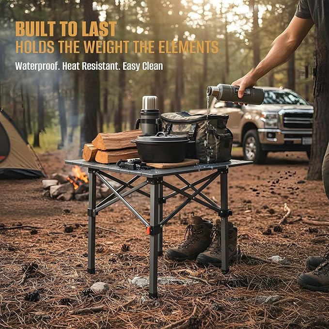 Folding Camping Table, Portable Lightweight Beach Tables for Sand Foldable, Aluminum Roll-up Folding Square Table for Outdoor Camping, Picnic, Card, Travel (Black)