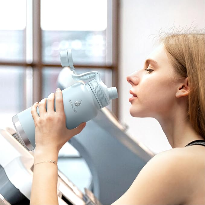 IDEUS Insulated Stainless Steel Water Bottle with 2 Leak-Proof Lids, Thermal Water Flask for Hiking Biking, 32oz, Light Blue