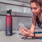 Stainless Steel Double Wall Water Bottles, Vacuum Insulated Bottle With Straw Lid, Insulated Water Bottle Keeps Water Cold for 24 Hours, Hot for 12 Hours, Hiking, Sports