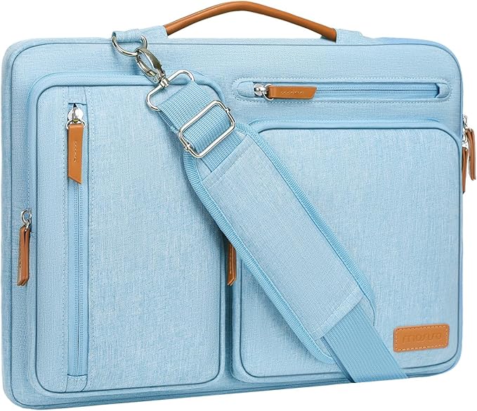 MOSISO 360 Protective Laptop Shoulder Bag,15-15.6 inch Computer Bags Compatible with MacBook Pro 16 inch, HP, Dell, Lenovo, Asus Notebook,Side Open Messenger Bag with 4 Zipper Pockets, Air Blue