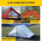 LANSHAN Ultralight Tent 3-Season Backpacking Tent for 1-Person or 2-Person Camping, Trekking, Kayaking, Climbing, Hiking