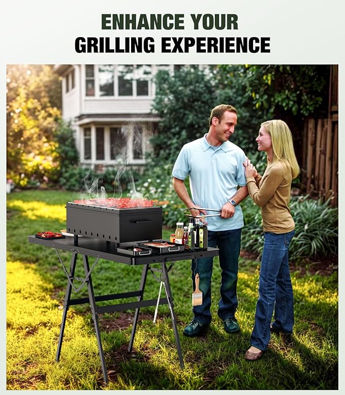 Foldable Grill Table with Mesh Desktop, 200lbs 4Ft Portable Folding Table, Height Adjustable Metal Table for Ourdoor, Camping, Picnic, BBQ and Beach, RV, 47.24" L x 23.62" W