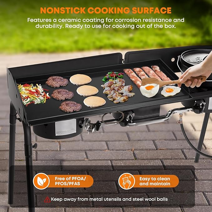 Stanbroil Universal 2-Burner Griddle, Nonstick Flat Top Griddle for Camp Chef and most 14" Deep Camping Stoves, 32" x 14"