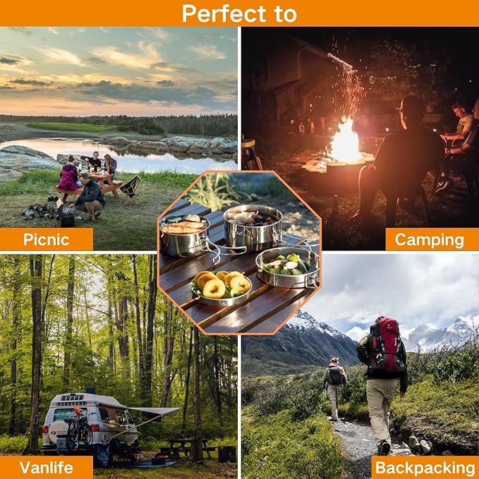 BeGrit Backpacking Camping Cookware Mini Picnic Camping Cooking Mess Kit with Pot and Pan Set for Hiking