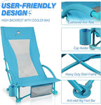 Beach Chairs for Adults 2 Pack,Heavy Duty Folding High Back Camping Chairs w/Cooler Bag,Mesh Back,Cup Holder & Storage Bag,Compact Sling Chair for Lawn,Picnic,Travel,Blue