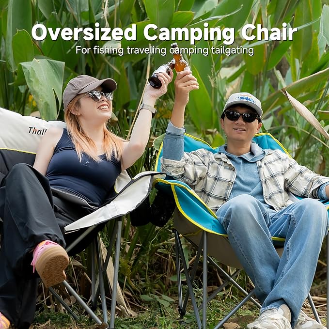 Oversized Camping Chair for Adults – Heavy Duty Folding Chair with Cup Holders, Storage Pocket & Carry Bag – Outdoor Padded Camp Chair for Camping, Backyard, Fishing & Sports – Supports 400lbs