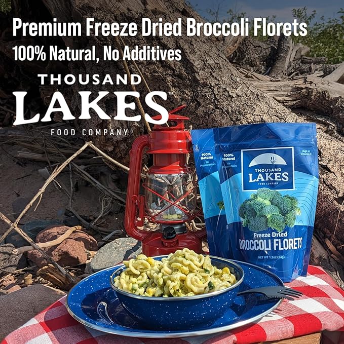 Thousand Lakes Freeze Dried Vegetables - Broccoli Florets 4-pack 1.2 ounces (4.8 ounces total) | 100% Florets - No Stems | No Salt Added