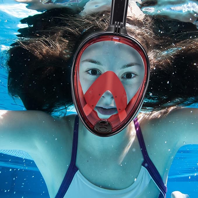 Full Face Snorkel Mask Adults with Dry Top System, Detachable Camera Mount, 180 Panoramic Anti-Fog Anti-Leak Diving Mask for Adult and Kids