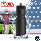 50 Strong Bulk Water Bottles | 24 Pack Sports Bottle | 22 oz. BPA-Free Easy Open with Pull Top Cap | Made in USA | Reusable Plastic Water Bottles for Adults & Kids | Top Rack Dishwasher Safe