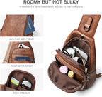 7L Sling Bag For Women Faux Leather Anti Theft Small Casual Daypack Backpack Fanny Pack Crossbody Chest Bags Purse Waterproof Brown
