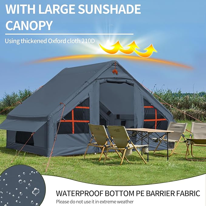 SHANQUAN Inflatable Tent with Pump,4-6 Person Instant Glamping Camping Tents House, Easy Setup Blow Up Family Tents for 4 Seasons Waterproof Inflatable Tent for Camping with Mesh Windows.