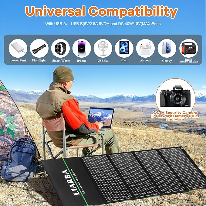 40W Solar Panels,Professional Solar Panel Charger,Foldable Solar Panels, Portable Solar Panel with USB Qc3.0/DC Port for Compatible with Power Station, Cell Phone,Outdoor Camping Van RV Trip