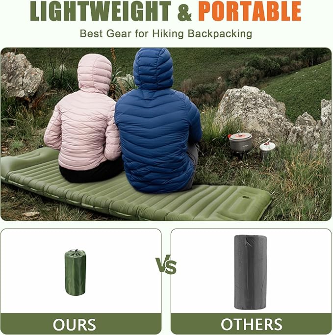 Single Self-Inflating Camping Mattress, with Pillow and Built-in Foot Pump, Comfortable & Portable for Backpacking, Hiking and Camping with Portable Storage Bag