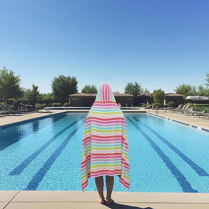 COTTON CRAFT Hooded Beach Towel - Oversized XXL 35x84 Towel with Hood for Adults - The Big Kahuna 7 Foot Beach Blanket Towel - Big & Tall Soft 100% Cotton Velour - Pool Bath Wrap - Pink Multi