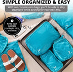 8 Piece Compression Packing Cubes Set - Double Capacity Design for Travel - Small, Medium & Large Sizes - Carry-On Suitcase Organizer Bags (Turquoise)