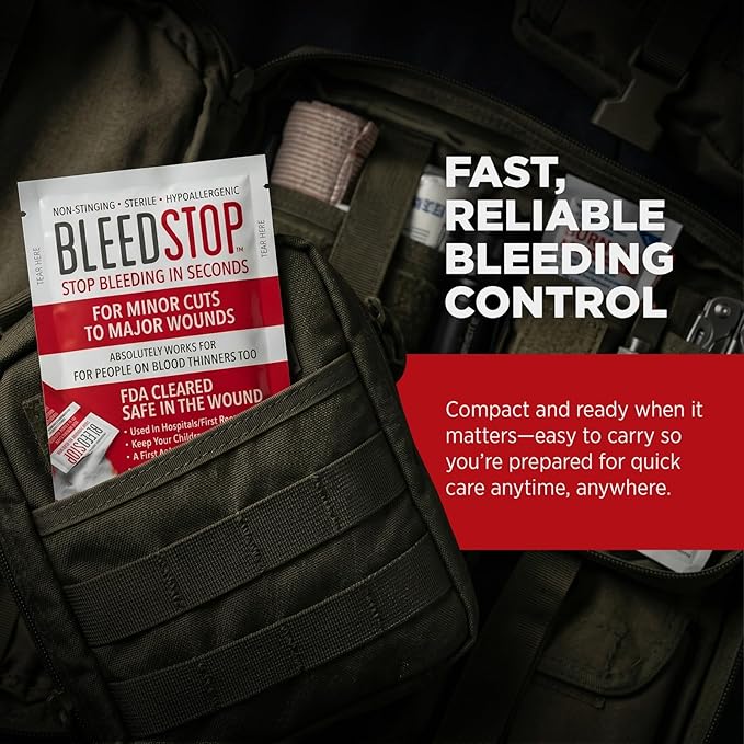BleedStop™ First Aid Powder for Blood Clotting, Trauma Kit, Blood Thinner Patients, Camping Safety, and Survival Equipment for Moderate to Severe Bleeding Wounds or Nosebleeds - 2 (20g) Pouches