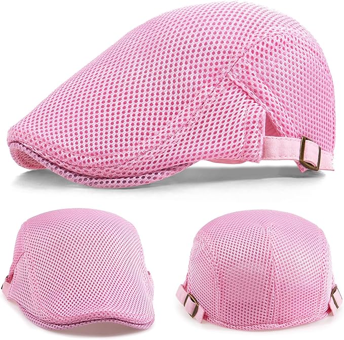 2 Pack Men's Mesh Cap Breathable Summer Newsboy Hat Adjustable Beret Ivy Cap Irish Cabbie Driving Hunting Hats