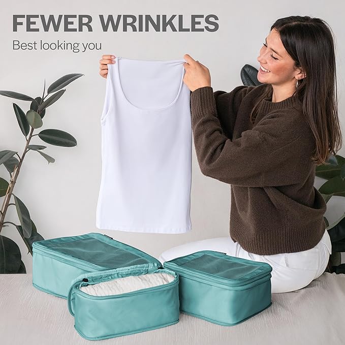 Compression Packing Cubes for Travel - Luggage Organizer Bags - Double Zipper Packing Cubes for Suitcases (2-Pack, Teal)