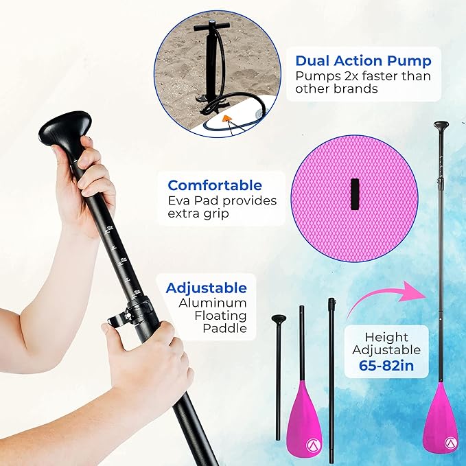 Crew Axel Inflatable Paddle Board 10’33’6” Extra Wide & Lightweight (18lb) Paddle Board – Premium SUP Set Includes 2 Bags, Floating Paddle, Camera Mount, 3 Fins, Dual Pump Kit