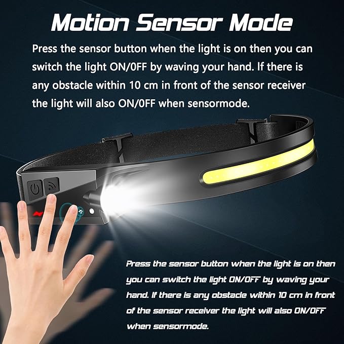 Headlamp Rechargeable 8 Pack, LED Headlight Flashlight Super Bright with 230° Wide Beam, Motion Sensor, 5 Modes Waterproof Head Lamp for Outdoor Hiking Running Camping