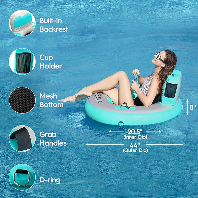 Round Floating Ring Inflatable Water Hammock Heavy Duty River Floats Lake Raft for Adults Tanning Pool Lounger Float Island Platform Pad Mat for Party