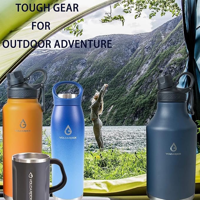 Insulated Water Bottle and Beer Growler, Wide Mouth 64 Oz Double Wall Stainless Steel Water Bottle for Hot and Cold Beverages, Leafproof BPA Free and Dishwasher Safe-64 Oz Navy Blue