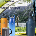 Insulated Water Bottle and Beer Growler, Wide Mouth 64 Oz Double Wall Stainless Steel Water Bottle for Hot and Cold Beverages, Leafproof BPA Free and Dishwasher Safe-64 Oz Navy Blue