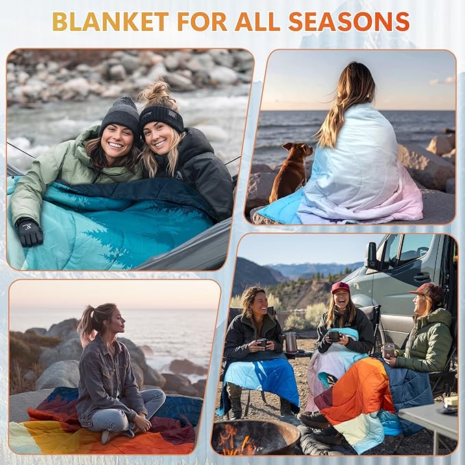 Camping Blanket, Packable Down Alternative Puffy Outdoor Blankets Lightweight Water-Resistant Compact Outdoor Blanket for Airplane Travel Picnic Stadium Hiking Party Cold Weather 55"x78.8"