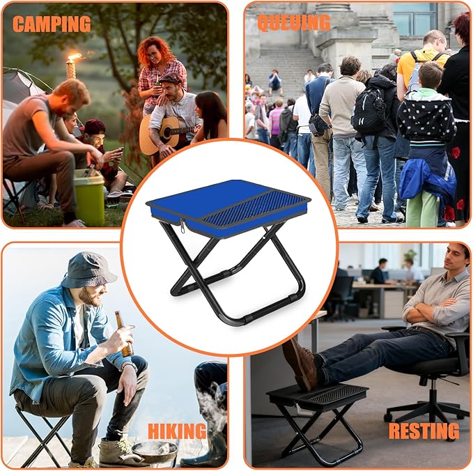Portable Pocket Camping Chair,Ultralight Foldable Camp Stool with Compact Carry Bag, Heavy-Duty 220LBS Capacity for Outdoor Hiking, Fishing, Travel (Blue)