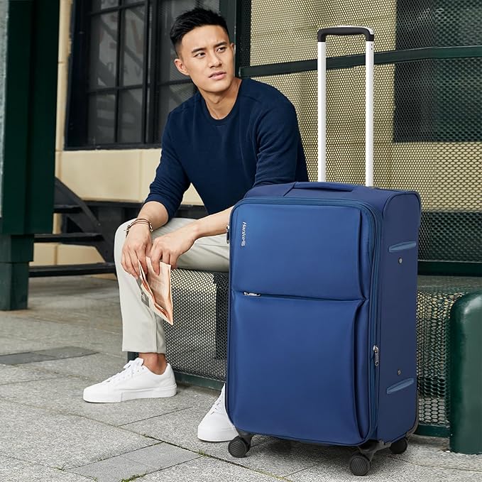Hanke 24 Inch Luggage Expandable Softside Checked Suitcases with Spinner Wheels, Upright Rolling Luggage Suitcases Travel TSA Luggage Bag for Women Men(Blue)