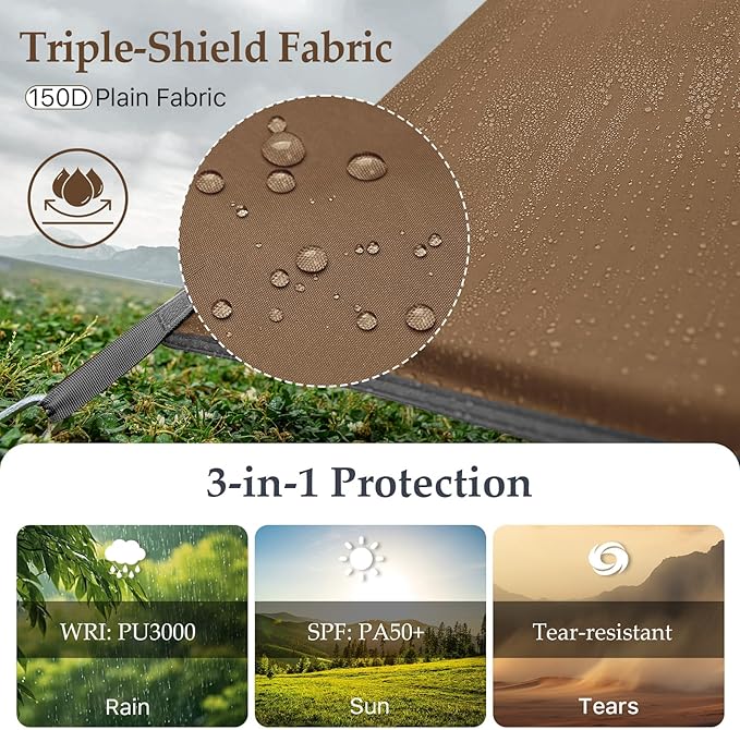 Camping Tarp Tent Portable Multifunctional Bushcraft Backpacking Tear-Resistant Fabric Rain Fly Tarps Awning Shelter Lightweight Waterproof Tarp(10×10 tarp)