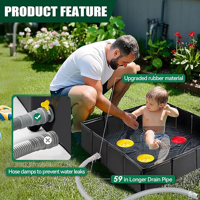 Upgraded Portable Shower Pan, 41" x 41" x 10" Outdoor Shower Base with Detachable Drain Pipe, Foldable Camping Shower Base for Beach, RV, and Indoor