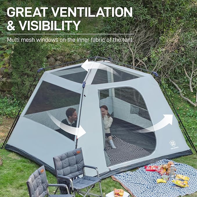 EVER ADVANCED Blackout 6 Person Camping Tent, Instant Cabin Tent for Family with Vestibule and Large Mesh Windows, 60s Easy Setup, Double Layer, Water-Resistant