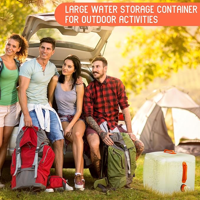 3 Pack Collapsible Water Container with Spigot, Foldable Camping Water Container Portable Camping Storage Carrier Jug for Outdoors Hiking Emergency Kit Backpack(5.3 Gallon,Orange,3 Pcs)