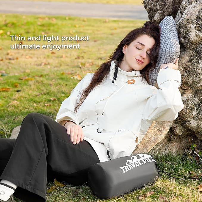 Travel Pillow Memory Foam Pillows, Camping Pillow-Compressible Medium Firm, Breathable Cover, Ideal Backpacking Hiking, Bed Pillows, Airplane and Car (Light Grey, M)