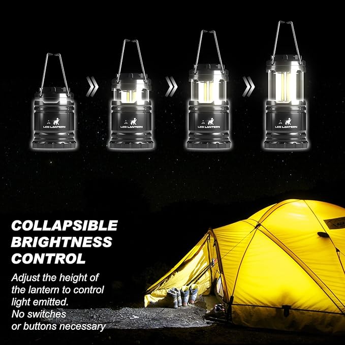 MalloMe LED Camping Lantern Flashlights 2 Pack & 4 Pack - Super Bright - 350 Lumen Portable Outdoor Lights (Black, Collapsible)