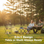 Folding Camping Table & Shelf, 2-in-1 Portable Aluminum Picnic Table and 3-Tier Storage Rack, Lightweight Low Table with Carrying Bag for Outdoor, Beach, Picnic, BBQ and Party