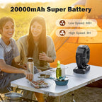 AMACOOL 20000mAh Rechargeable Camping Fan, Battery Operated Fan with Light, 68Hrs Work Time, 4 Speed, Auto Oscillating Outdoor Fans with Hook for Tent RV Car Travel Emergency Power Outages