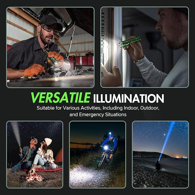 WdtPro Rechargeable Flashlights High Lumens, 2 Pack Super Bright LED Small Tactical EDC Flashlight with 10H Runtime, Portable Flash light for Camping, Home, Emergency Essentials Green Battery Included